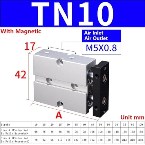 Cylindre double action TN20 pour guidage pneumatique précis 35mm - 4