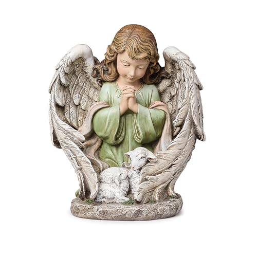 Joseph's Studio by Roman - Figura de ángeles rezando con ovejas de 8 pulgadas, decoración religiosa del hogar, estatua de ángel cristiano, estante espiritual o exhibición de mesa
