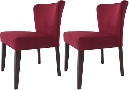 Miniatura 3 de FurniutreR Glam - Juego de 2 sillas tapizadas de madera maciza para sala de estar, recepción, comedor, color rojo