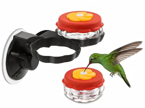 Gtongoko Set of 2 Handheld Hummingbird Feeders New Upgraded Mini Glass Style with Window Mount Suction Cup Convenient for Outdoor Use & Window Display Red