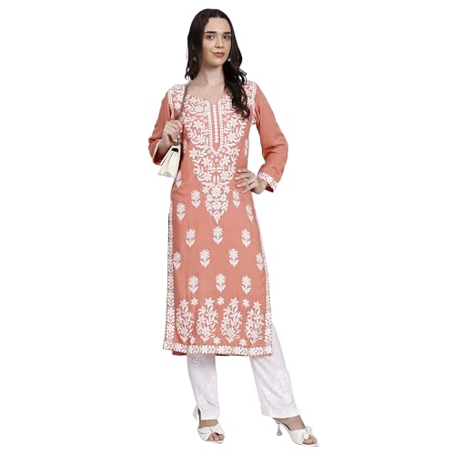 Image of Embroidered Chikan Kurta with pant ethnic Indian wear- Lucknow Chikankari, traditional chikankari