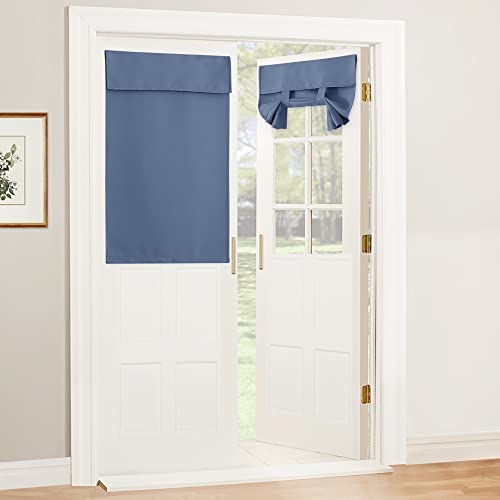 RYB HOME Blackout Door Curtain - Privacy Thermal Insulated Patio/Front/Tricia/French Door Window Curtains Sidelight Curtain Tie up Shade, W30 x L40 inch, 1 Panel, Stone Blue