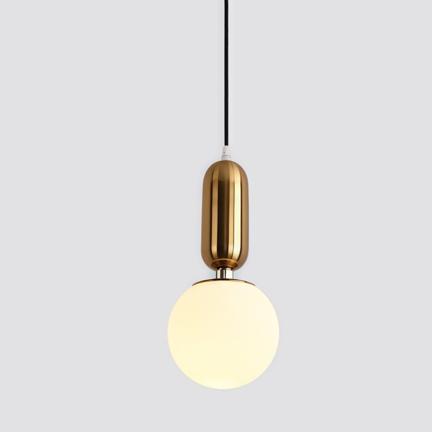 KXEcoLife Modern Glass Globe Hanging Light Fixture, Pendant Lighting for Kitchen Island, Mid Century Minimalism Ceiling with Milky White Bedroom, Bathroom, Entryway (Gold, B)