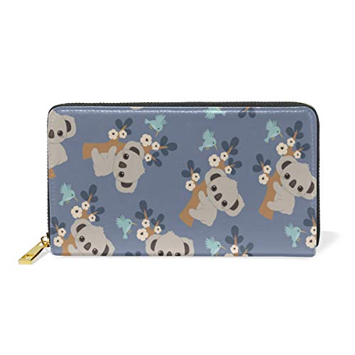 Preisvergleich Produktbild GIGIJY Portemonnaie mit süßem Koala-Blumenmuster, mehrere Kreditkartenfächer, Tasche für Frauen, echtes Leder, mit Reißverschluss