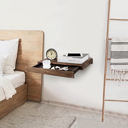 Yicochi Floating Shelf With Drawer, Rustic Floating Nightstand Wall Mount, Wood Farmhouse Bedside Wall Shelf For Bedroom #TOP4