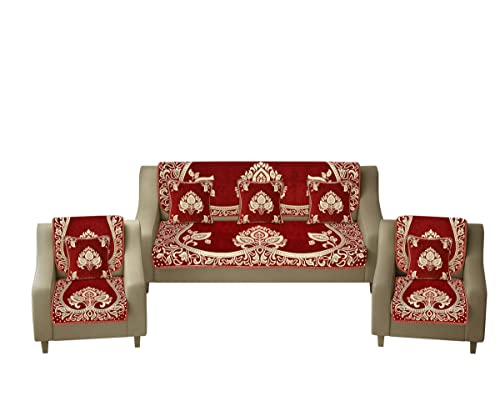 Image of Velvet Sofa Cover with Cushion Covers Set of 5 Seater - Premium Sofa Covers 3 Seater and 2 Seater Full Cover Set for Couch Seat - Heavy Fabric Sofa Slip Back Protector, 2701 Maroon