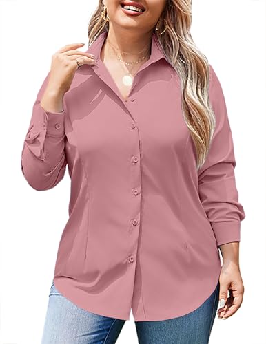 Image of IN'VOLAND Women Plus Size Button Down Shirts Long Sleeve Office Work Blouse