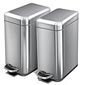 Home Zone Living 2-Pack 1.3 Gallon Small Bathroom Trash Can with Lid and Step Pedal, Stainless Steel Wastebasket with Slim Design for Home and Office, Silver, 5 Liters