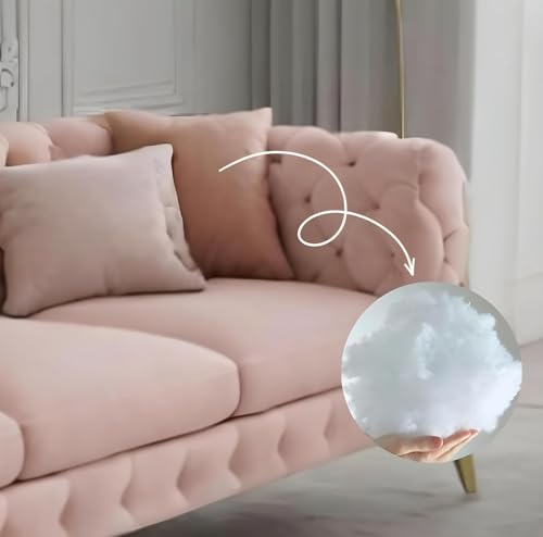 Image of A to Z Furniture Modern Classic Fabric & Valvet Tufted Chesterfield Sofa Living Room and Office (3+1= 4 Seater Sofa Set with Footrest Pink)