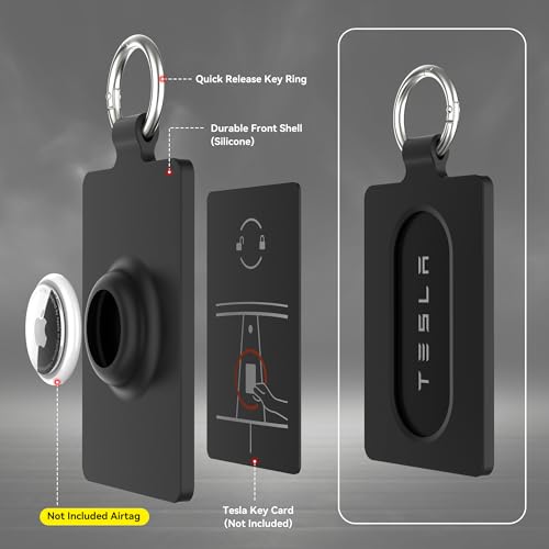 Image of Card Holder for Tesla Keycard with AirTag, Soft Silicone Key Card Protective Case Cover for Tesla Model 3 Y S X, Key Holder with Keychain Key Rings - 2 Pack