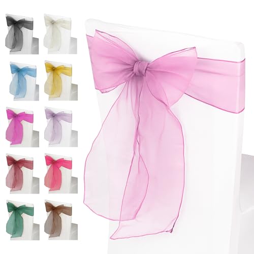 WedDecor Organza Cintos para Silla Fundas Fuller Lazo Listones en la Antigüedad Oro para Banquete, Cumpleaños,Anniverysary,Navidad Fiestas,Evento Decoración,17cm x 280cm   Chicle Rosa