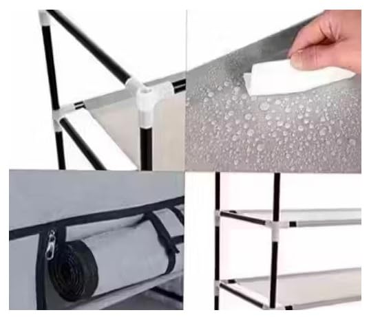 Image of Shoe Rack with Cover and Multiple Shelves for Efficient Space Saving Organization Black