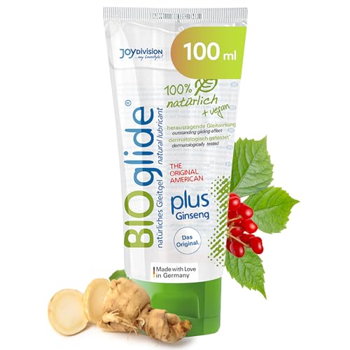 JOYDIVISION American BIOglide Lubricant Plus Ginseng 100 ml I 100% Natural & Vegan I Water-Based lube I Suitable for Latex Condoms