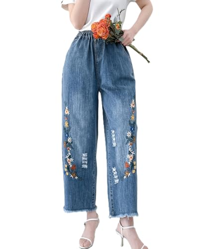 Mid-Rise Waisted Jeans for Women Summer Straight Leg Denim Pants Wide Leg Jeans High Rise Baggy Pants Streetwear