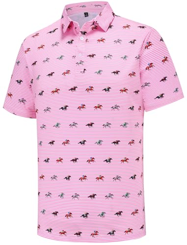 Mens Golf Polo Shirts Short Sleeve Performance Moisture Wicking Dry Fit Casual Print Funny Golf Polo Shirts for Men, Pink, XL