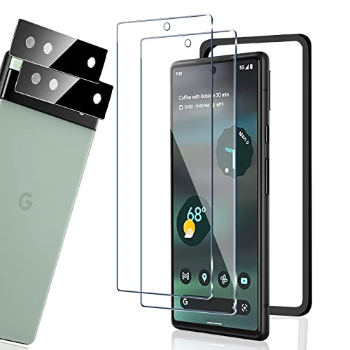 【4枚セット】【指紋認証対応 】Google Pixel 6A 対応 ガラスフィルム(2枚入り)+カメラフィルム(2枚入り)硬度9H 旭硝子素材製 強化 ガラス ピクセル6 A レンズ保護 グーグルピクセル6a 用 液晶 保護フィルム ガイド枠付き 貼り付