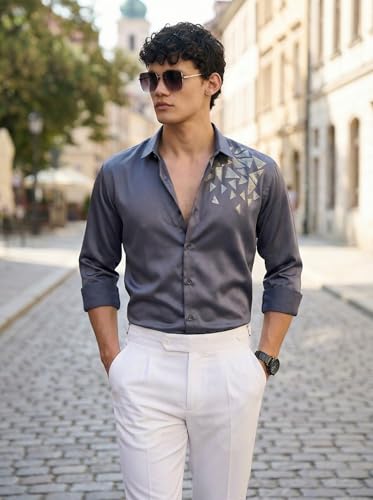 Image of IndoPrimo Men's Stylish Satin Shirt for Party, Formal, Daily and Casual Wear Full Sleeve Shirt for Mens - Trio