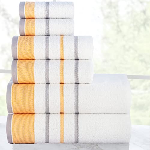 Image of Casa Copenhagen, Germany Design - White Bay Super Soft Collection 100% Cotton 6 Piece Towel Set, Includes 2 Bath Towels 2 Hand Towels 2 Washcloths - Grey & Gold
