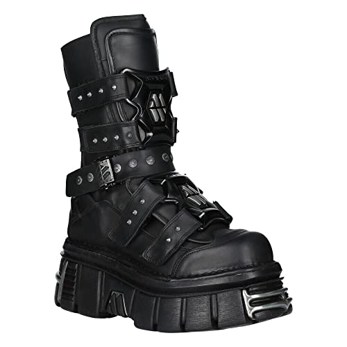 New Rock Boots M-MET422-S1 Unisex Metallic Black Leather Platform Gothic Boots2