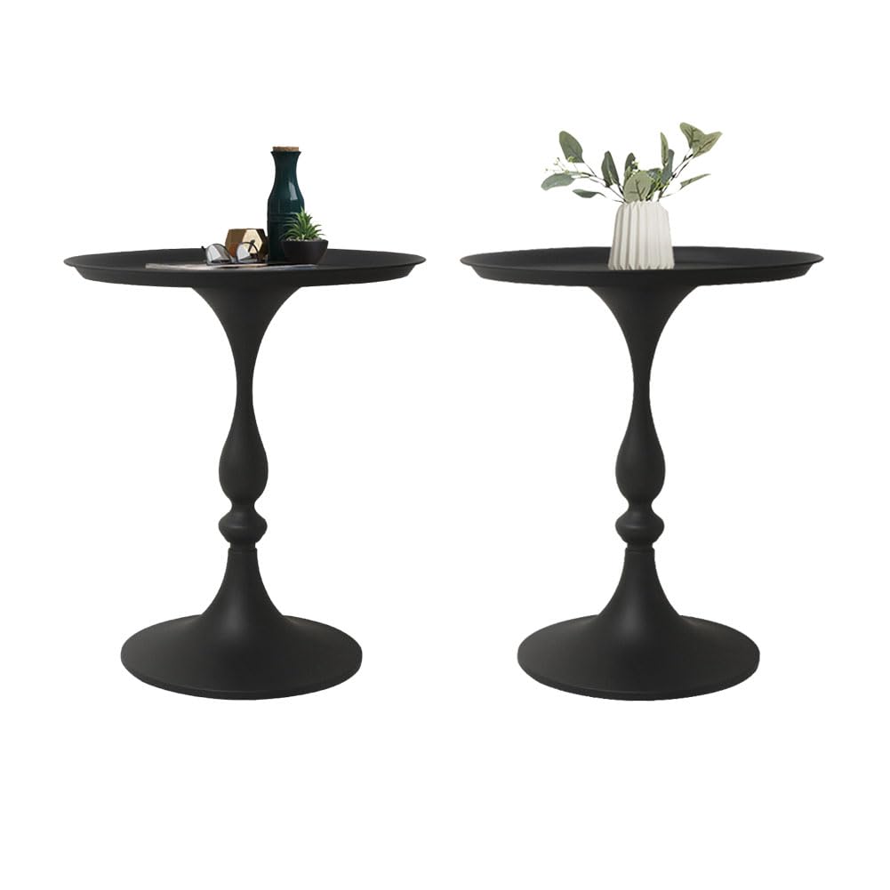 19.7" 2 Pack Sofa Side Desk Iron Side Table - Coffee Round End Table Contracted Design Sturdy Construction for Living Room Bedroom Black