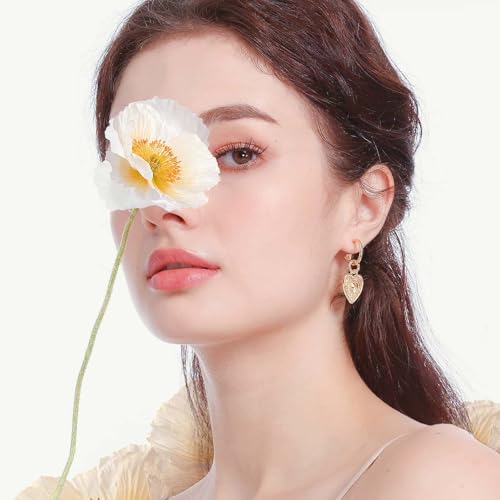 14K Gold Plated Heart Earrings for Women, Hypoallergenic Half Hoop Drop Earrings, Gift for Wife Mom Her by Febsky4