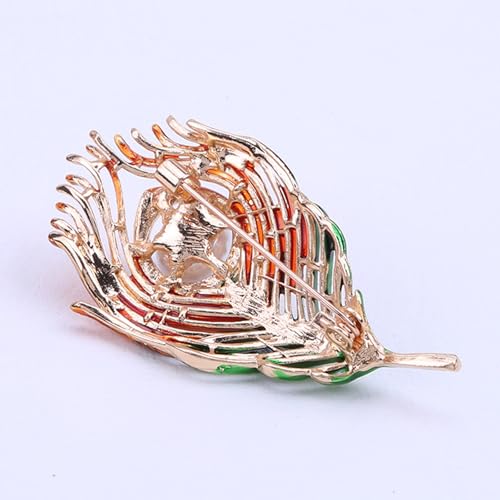 Image of Rhinestone Feather Brooches for Women Men,Vintage Animal Peacock Pin Gold /Silver /Blue / Crystal Diamond Lapel Pins Fashion Enamel Feather Leaf Brooch Elegant Dress Coat Pin Decor Wedding Christmas Birthday Jewelry