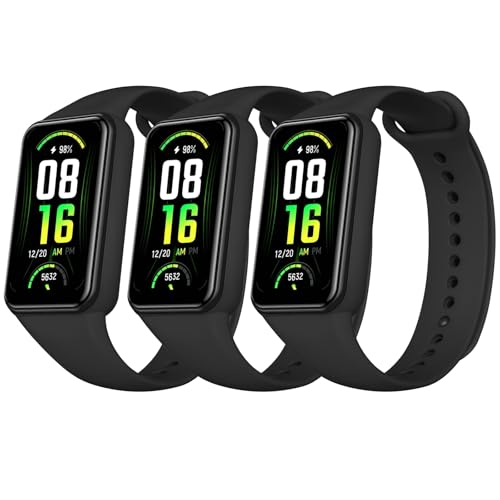 Amzpas TPU Bands for Amazfit Band 7 Fitness & Health Tracker, 3 Pack Soft Breathable Wristband, Adjustable Replacement Sportt Strap for Women Men (3 Black)