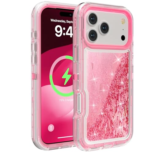 Coque antichoc iPhone 15 silicone triple couche rigide rose à paillettes