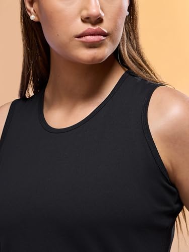 Image of TECHNOSPORT Women Solid Slim Fit Round Neck Tank Top with Cotflex for Gym, Sports and Regular Use