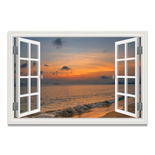Cuadro lienzo con paisaje natural y efecto ventana ideal para dormitorio de 20x30cm
