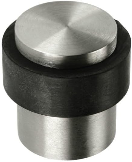 1 x Door Stop 40mm x 30mm in Solid Satin Stainless Steel with Superior Rubber Sound Dampening for Floor mounting, Screw Fixings Included Floor Mounted Door Stop Post