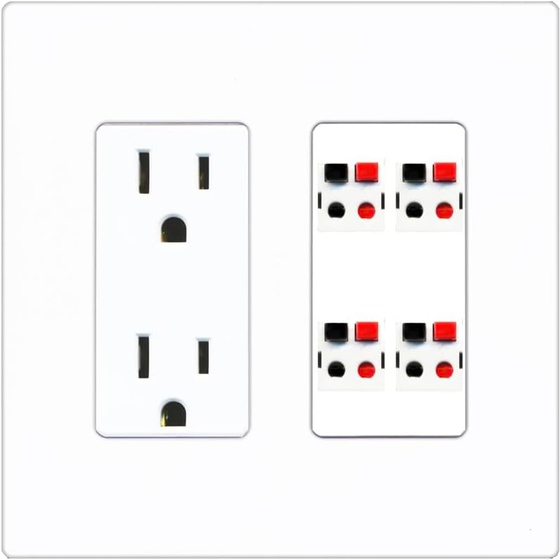 RiteAV 4 Port Speaker Wire Plug Jack Wall Plate - Outlet [Screwless White]