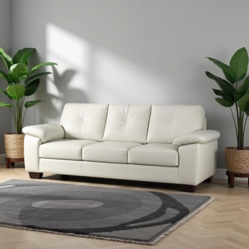 Image of Torque Antos Leatherette 3 Seater Sofa Set for Living Room- White | Modular Sofa Couches | Leatherette Sofa 3 Seater Couch for Office New Home Festival Gifts