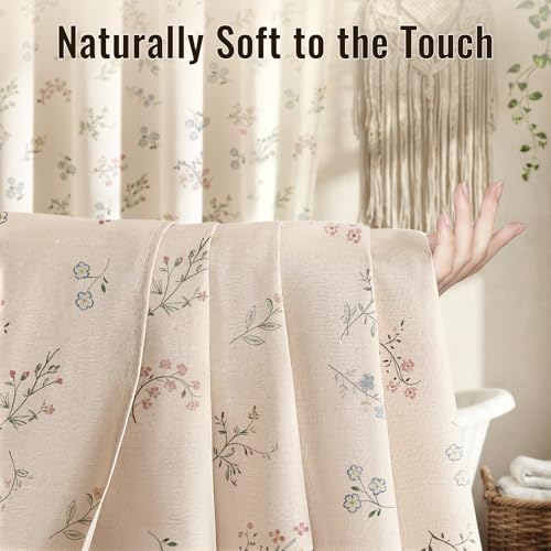 Blgiont Farmhouse Floral Shower Curtain with 12 Clear Rings, Fabric Faux Linen Shower Curtain Set, Vintage Cottagecore Shower Curtain for Bathroom 72" W x 84" L by Blgiont - Image 6