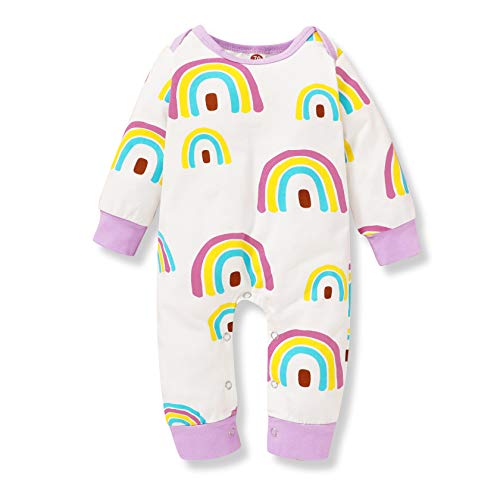 Newborn Baby Boy Girl Clothes Rainbow Printed Romper Long Sleeve Bodysuit Jumpsuit Onesies Fall Winter Outfits (Purple Rainbow, 18-24 Months)
