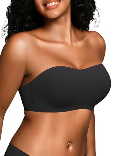 Image of Strapless Bras for Women - Wireless Seamless Bandeau, Soft Padded Bralette, Comfortable Tube Top Bra (2XL, Black)