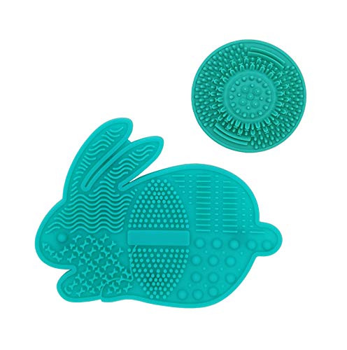 WAVALP Makeup Brush Cleaner Mat, Makeup Brush Cleaning Pad, Cosmetics Brush Cleaner, Portable Silicone Beauty Blender Washing Tool Scrubber Suction Cup (Green 2 pieces)