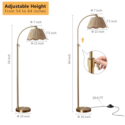 Image of 64'' Adjustable Arc Floor Lamp with Natural Rattan Woven Shade
