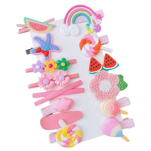 Image of Wazdorf 14 Pieces Girls Hair Pins with Clear Bag, Baby Clips Cute Cute Fruit Cartoon Animal Pin for Kids, Women, Girls Hair Accessories (pink)
