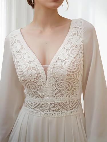 Long Sleeves Lace Wedding Dresses for Bride Chiffon A Line Long Boho Sexy Bridal Dress for Women4