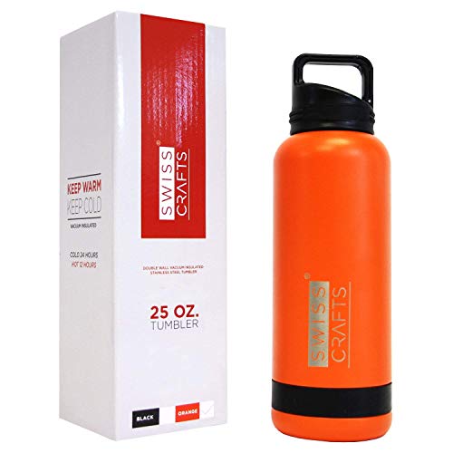 Swiss Crafts 25 Oz Double Wall Vacuum Insulated Stainless Steel Travel Tumbler With Bpa Free, Sports Water Bottle, Gym Bottle (Orange) #TOP1