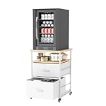 Suuiwau Mini Fridge Stand with Storage Mobile Refrigerator Table Mini Fridge Cabinet Rolling Compact Fridge Cart Beverage Fridge Table with Wheels for Kitchen Bedroom Office Dorm, White