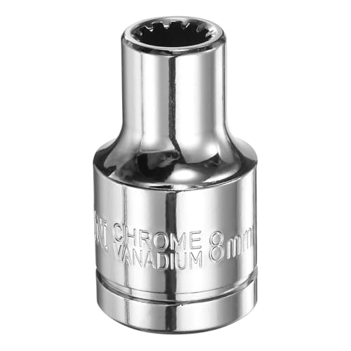 sourcing map 12 Point Socket 1/2" Drive by 8mm Metric Shallow Socket Chrome Vanadium Steel 12-Point Standard Sockets Mechanic Hand Tool for Car Repair Mechanical Maintenance Home Use