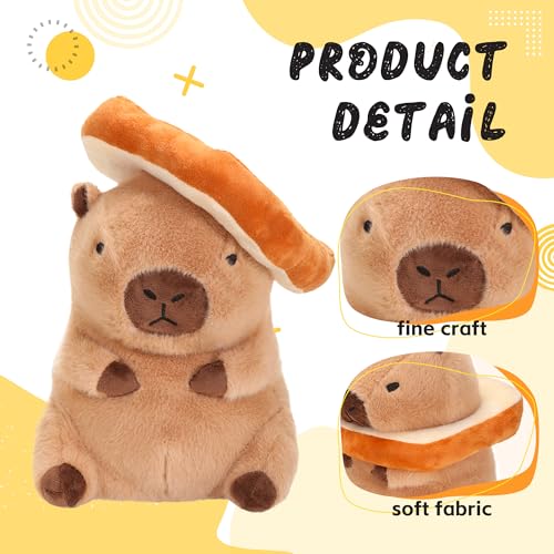 Image of Capybara Plush with Wearable Toast Headgear, Cute Capybara Stuffed Animal Plush Toy, Gift Birthday Decorations for Girls and Boys