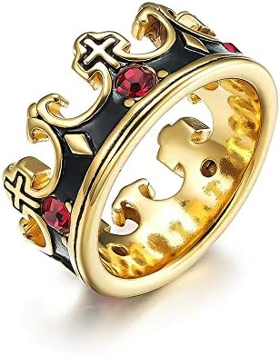Royal King Knight Crown Ring for Men and Boys Religious Cross Chunky Stainless Steel Rings Vintage Christian Rings Wedding Band Silver Black Gold FANRQ595032000G-9