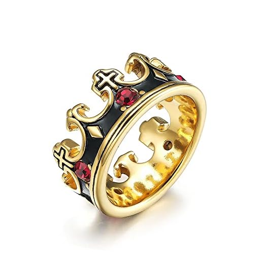 Royal King Knight Crown Ring for Men and Boys Religious Cross Chunky Stainless Steel Rings Vintage Christian Rings Wedding Band Silver Black Gold