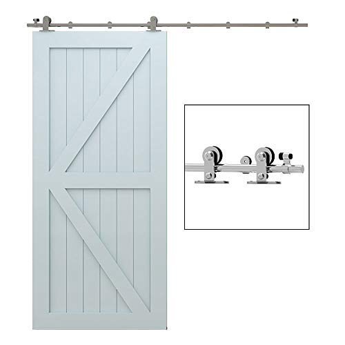 TSMST 10FT Sliding Barn Door Hardware Kit, Top Mount Stainless Steel Heavy Duty Sturdy Barn Door Track for Single Wood Door, Slide Smoothly Quietly (T Style)