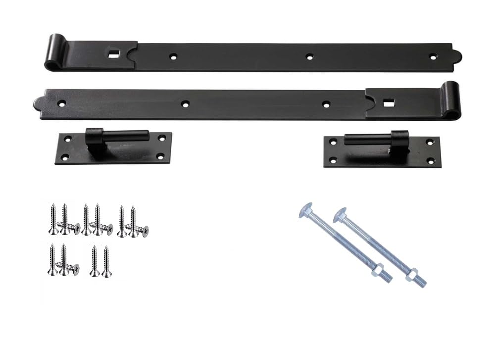 Epsom Door Handle 24 Inch Hook and Band Set Cranked or Straight Design Heavy Duty Galvanised or Japanned Black Steel 16mm Pin Rust Resistant Hardware Includes Fixings Japanned Black Straight