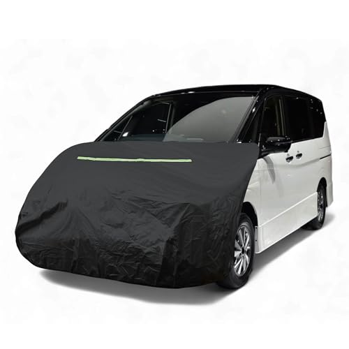 X AUTOHAUX ミニバン車用Mサイズ フロントカバー ボンネットカバー ヘッドライト黄ばみ劣化 防止 保護 uvカット 雹対策 蛍光反射 防風ロープ付き ブラック 長さ164cm