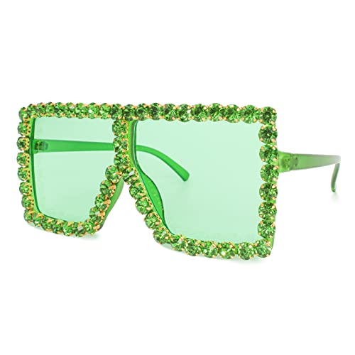 Oversized Trendy Bling Crystal Sunglasses for Men Women Party Favors Rhinestone Rectangle Glasses